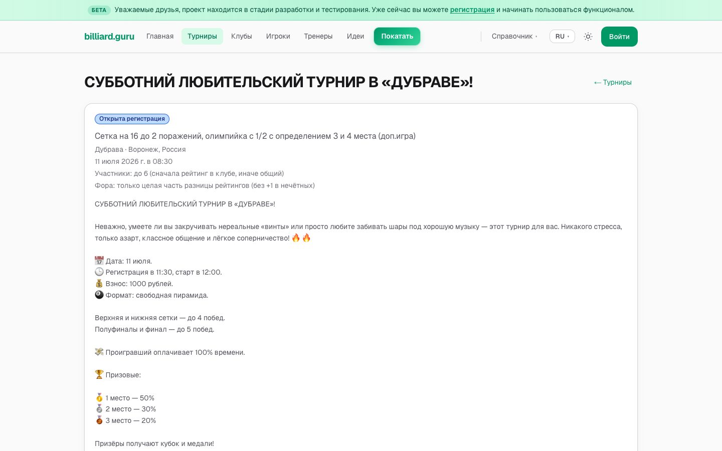 Карточка турнира