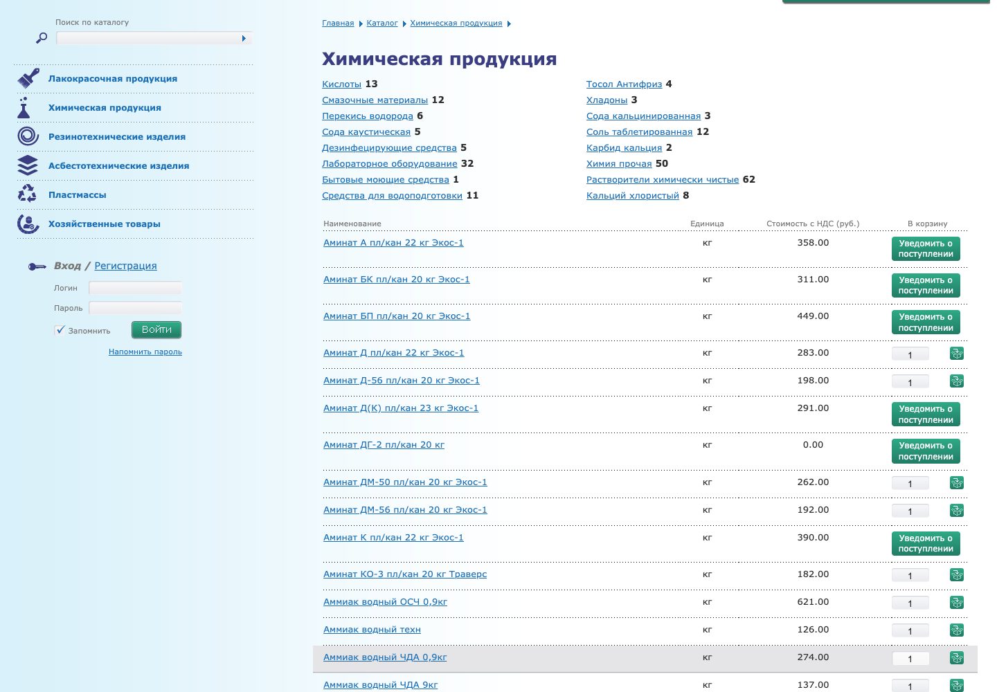 Химическая продукция в каталоге