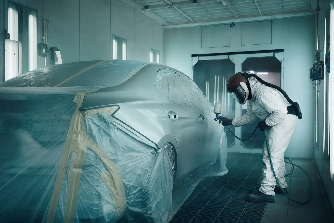 Paint booth in the body shop